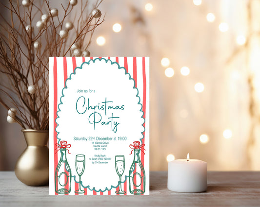 Wine Christmas Party Invitations & Envelopes | Pack of 10