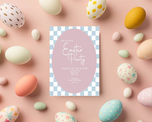 Pastel Checkerboard Easter Party Invitations & Envelopes | Pack of 10