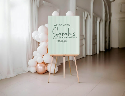 Sage Green Stripe Graduation Party Sign