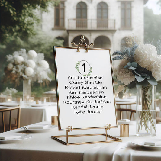 Green & White Rose Individual Table Plan Party Sign