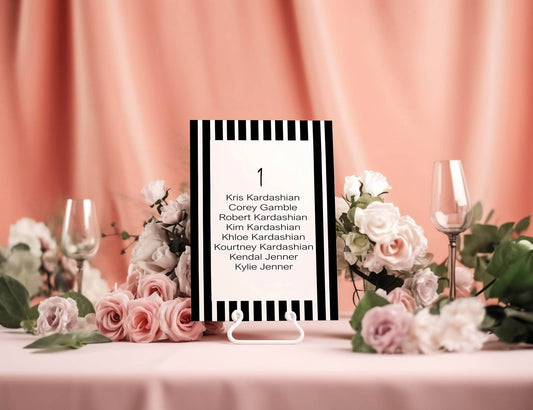 Black & White Stripe Individual Table Plan Party Sign