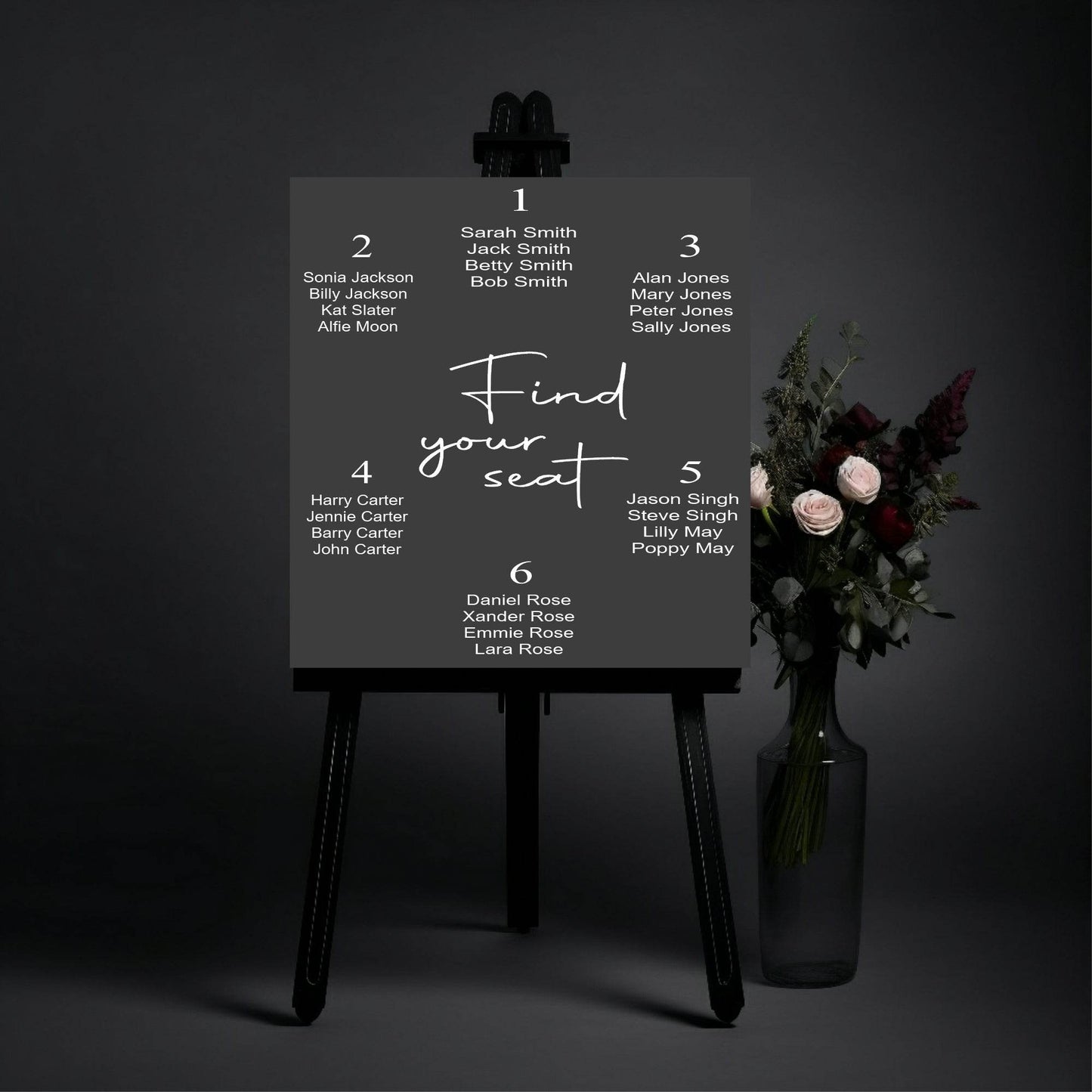 Minimalist Noir Table Plan Wedding Party Sign