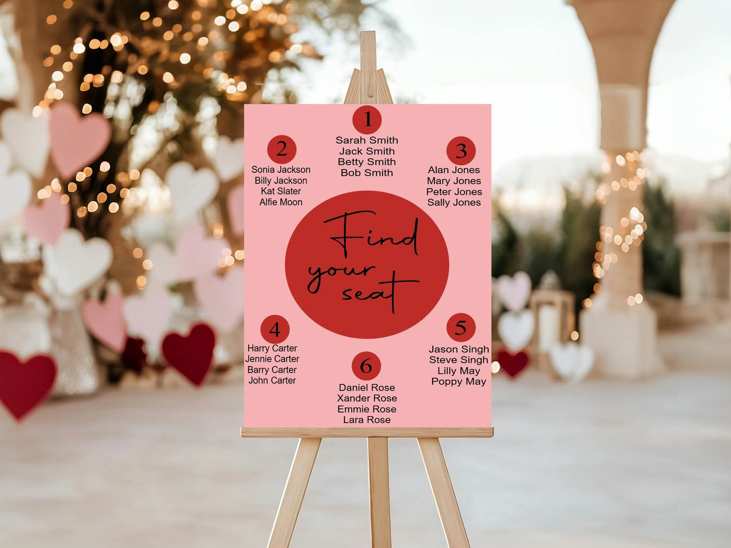 Red & Pink Table Plan Wedding Party Sign