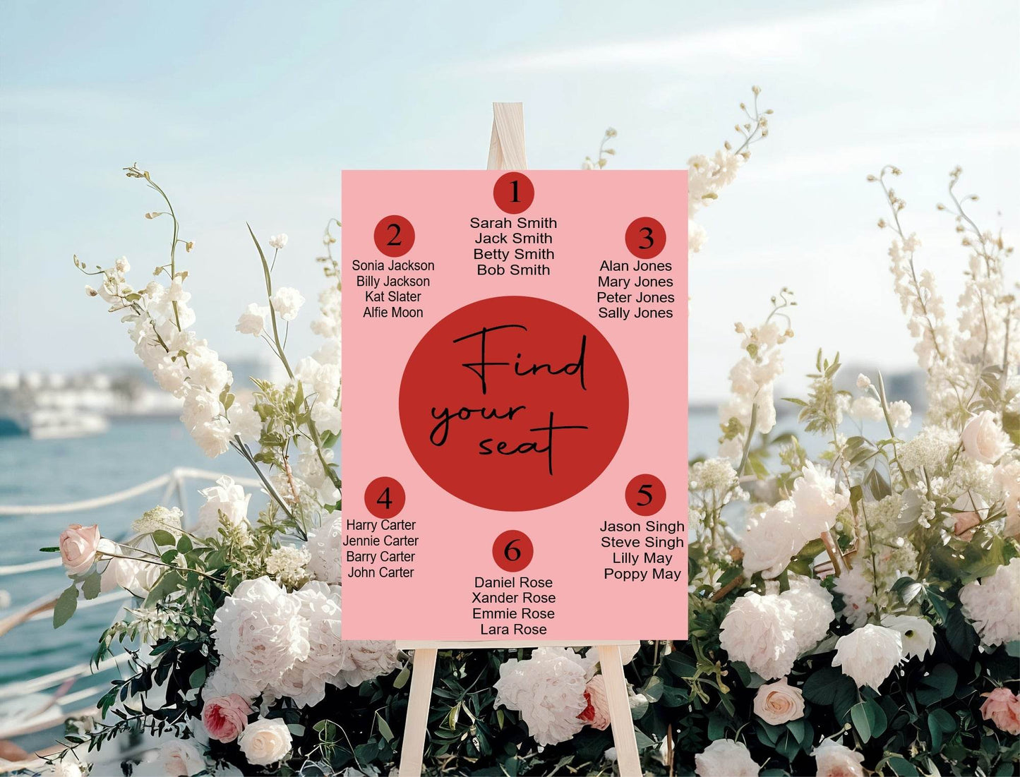 Red & Pink Table Plan Wedding Party Sign