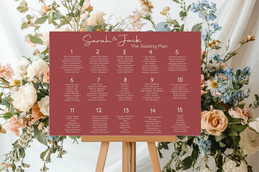 Rosewood Table Plan Wedding Party Sign