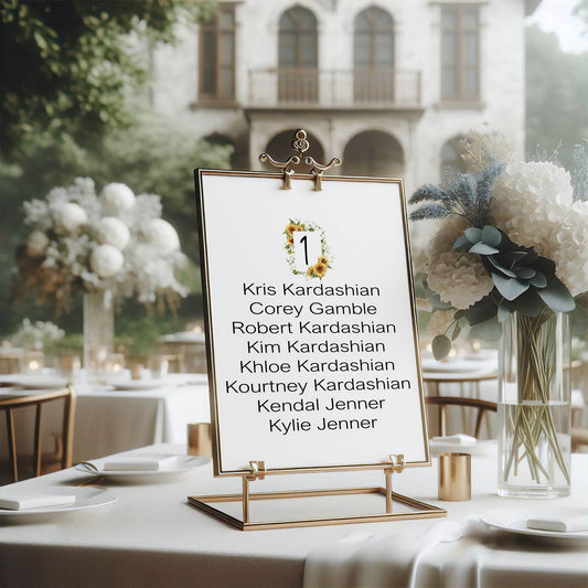 Sunflower Individual Table Plan Party Sign