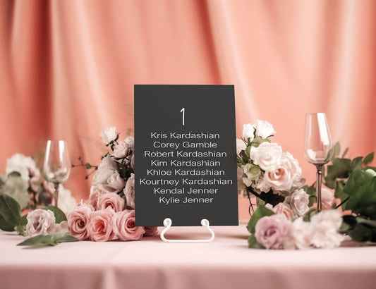 Minimalist Noir Individual Table Plan Party Sign