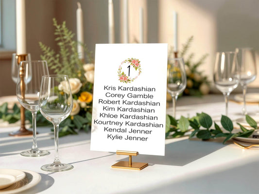 Pink Rose Individual Table Plan Party Sign