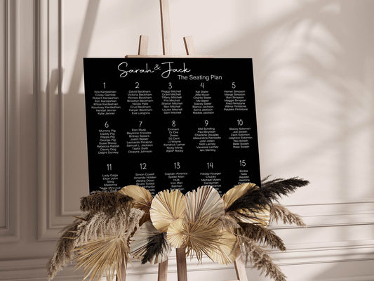 Black & White Stripe Table Plan Wedding Party Sign | Black or White Background