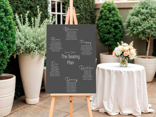 Minimalist Noir Table Plan Wedding Party Sign