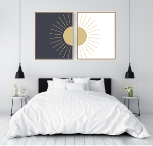 Set of 2 Wall Art Prints | Sunshine | Black White gold | Over the bed | bedroom | Home Decor