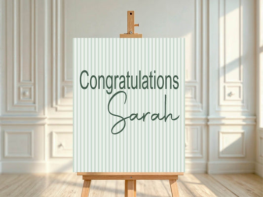 Sage Green Stripe Congratulations Party Sign