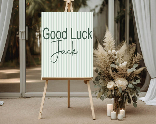 Sage Green Stripe Good Luck Party Sign