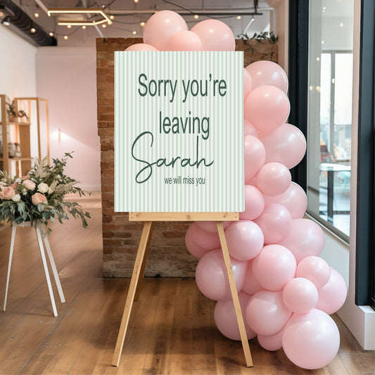 Sage & Green Stripe Sorry You're Leaving Party Sign