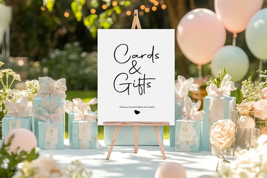 Minimalist Cards & Gifts Baby Shower Party Sign | Black & White