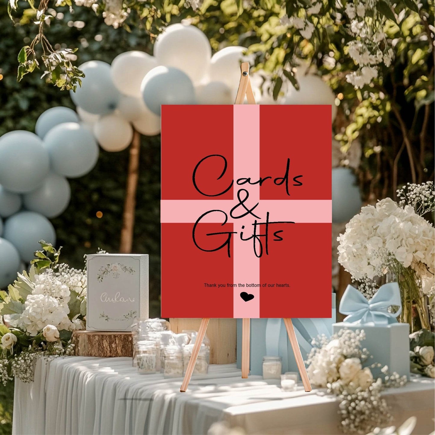 Red & Pink Cards & Gifts Baby Shower Party Sign