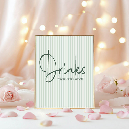 Sage Green Stripe Drinks Birthday Party Sign
