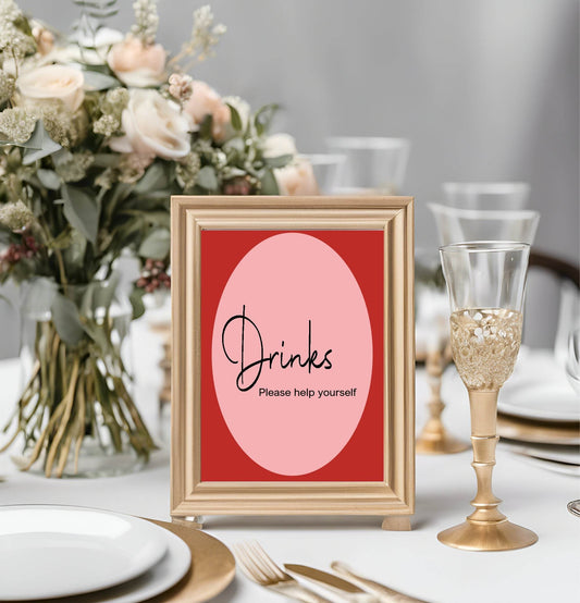 Red & Pink Drinks Birthday Party Sign