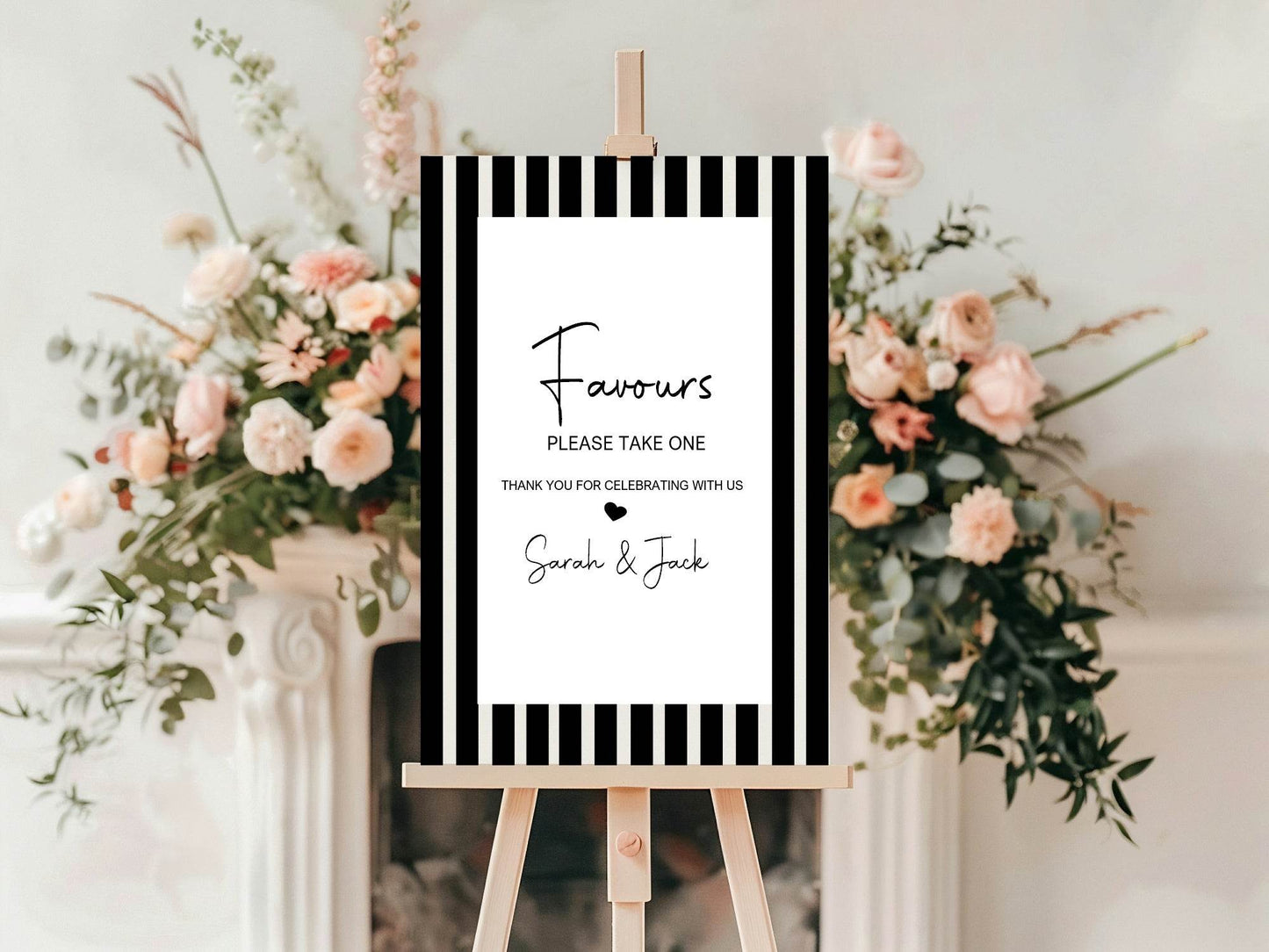 Black & White Stripe Favours To Our Wedding Party Sign