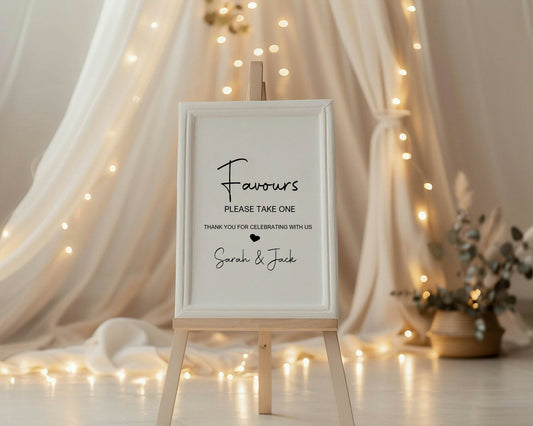 Minimalist Favours Wedding Party Sign