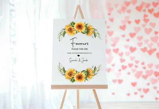 Sunflower Favours Wedding Party Sign