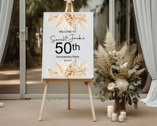Boho Welcome Anniversary Party Sign