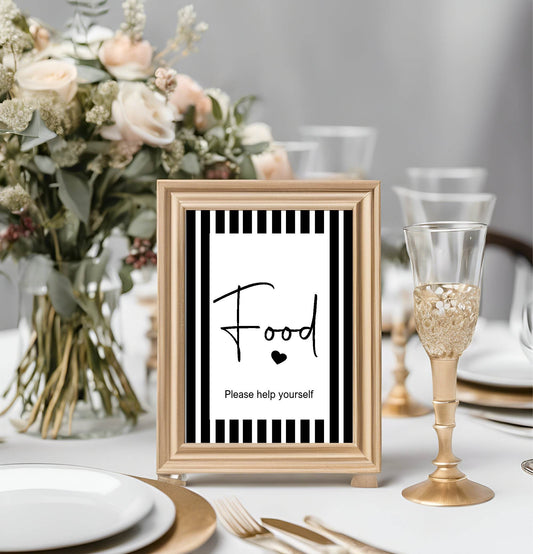 Black & White Stripe Food Birthday Party Sign