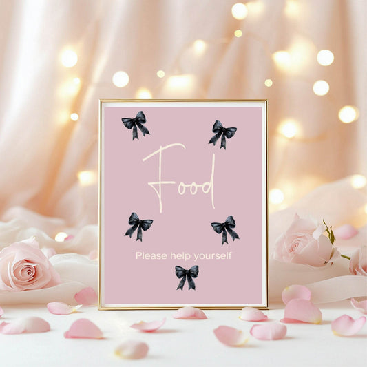 Bows Food Birthday Party Sign | Pink & Black