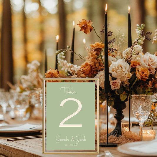 Willow Pack of Personalised Table Number Wedding Party Signs | A5