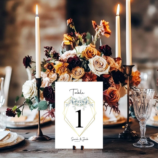 Eucalyptus Pack of Personalised Table Number Wedding Party Signs