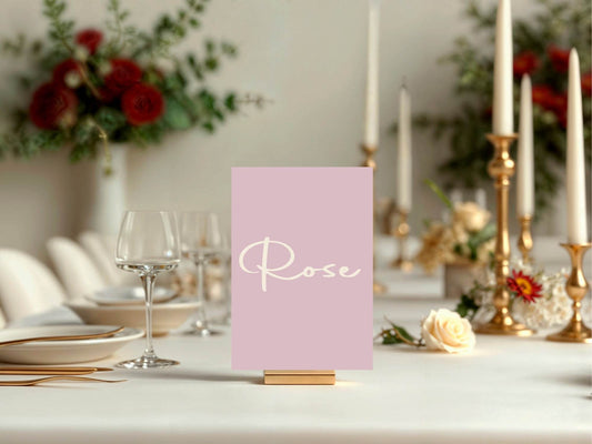 Dusky Pink Pack of Table Names Wedding Party Signs | A5