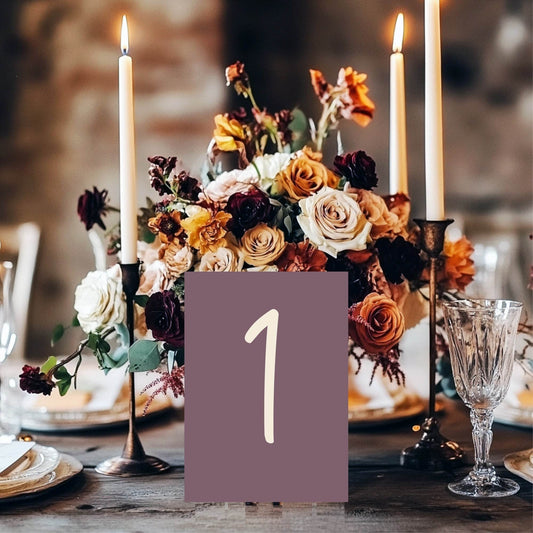 Heather Pack of Table Number Wedding Party Signs | A5