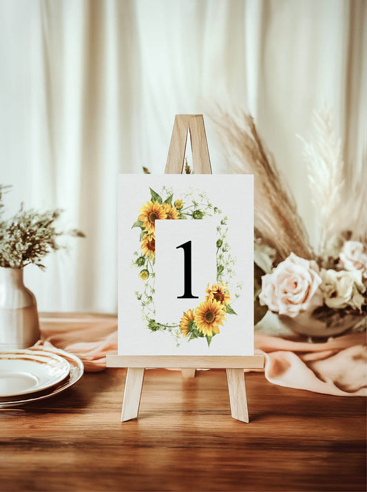 Sunflower Pack of Table Number Wedding Party Sign