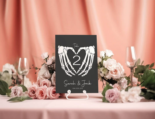 Gothic Pack of Personalised Table Number Wedding Party Signs