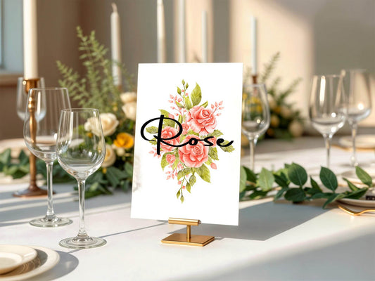 Pink Rose Pack of Table Names Wedding Party Signs| A5