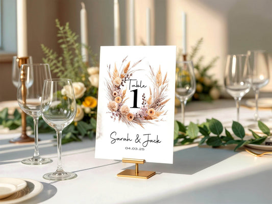 Boho Pack of Personalised Table Number Wedding Party Signs