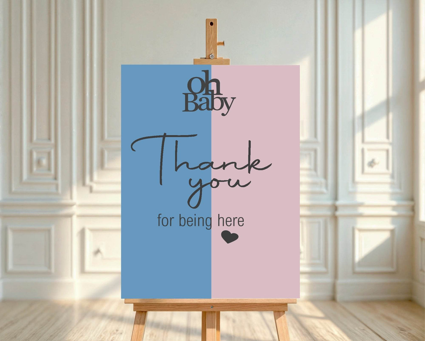 Oh Baby Thank You Baby Shower Party Sign | Blue & Pink