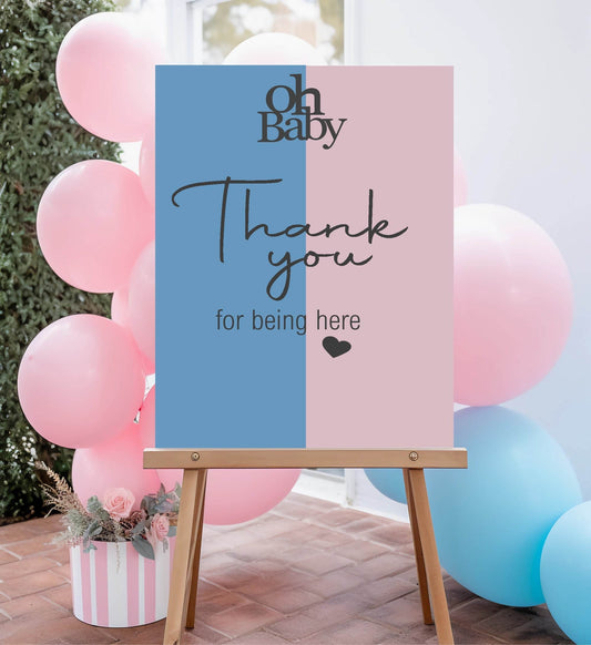 Oh Baby Thank You Baby Shower Party Sign | Blue & Pink