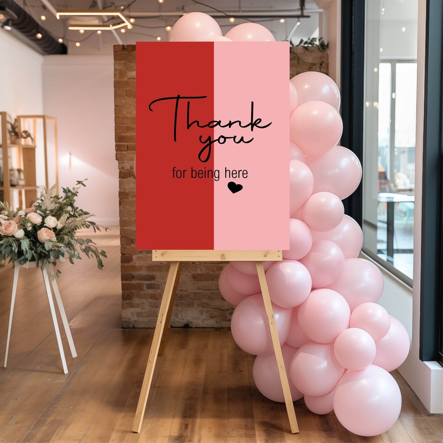 Red & Pink Thank You Baby Shower Party Sign