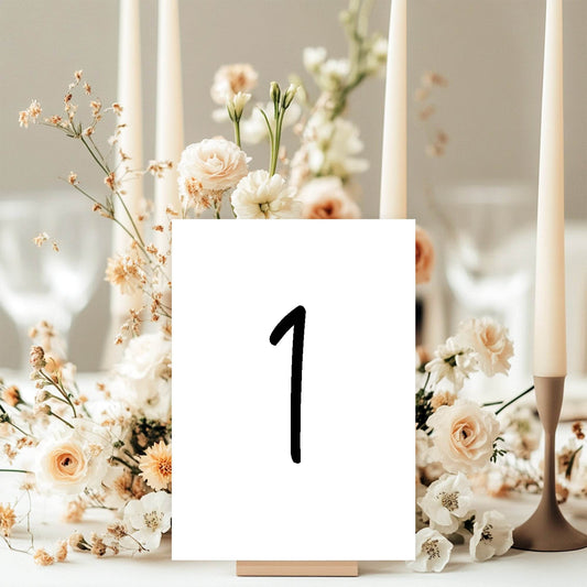 Minimalist Pack of Table Number Wedding Party Signs | A5