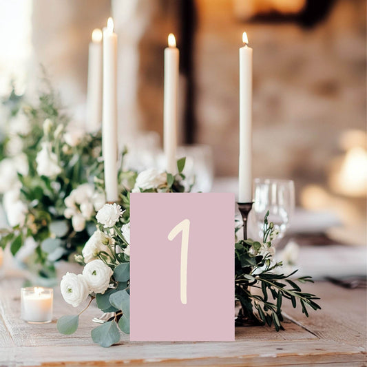 Dusky Pink Pack of Table Number Wedding Party Signs | A5