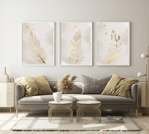 Set of 3 feather wall art prints | Living Room | Bedroom | Home Decor 