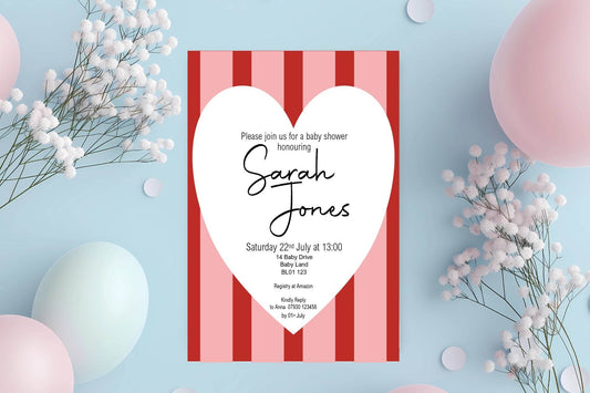 Red & Pink Baby Shower Party Invitations & Envelopes | Pack of 10