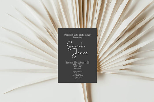Minimalist Noir Baby Shower Party Invitations & Envelopes | Pack of 10