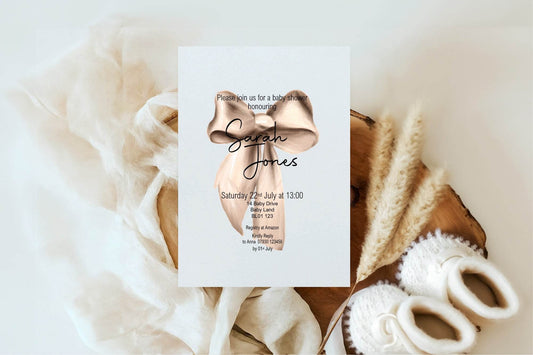 Bows Baby Shower Party Invitations & Envelopes | Pack of 10