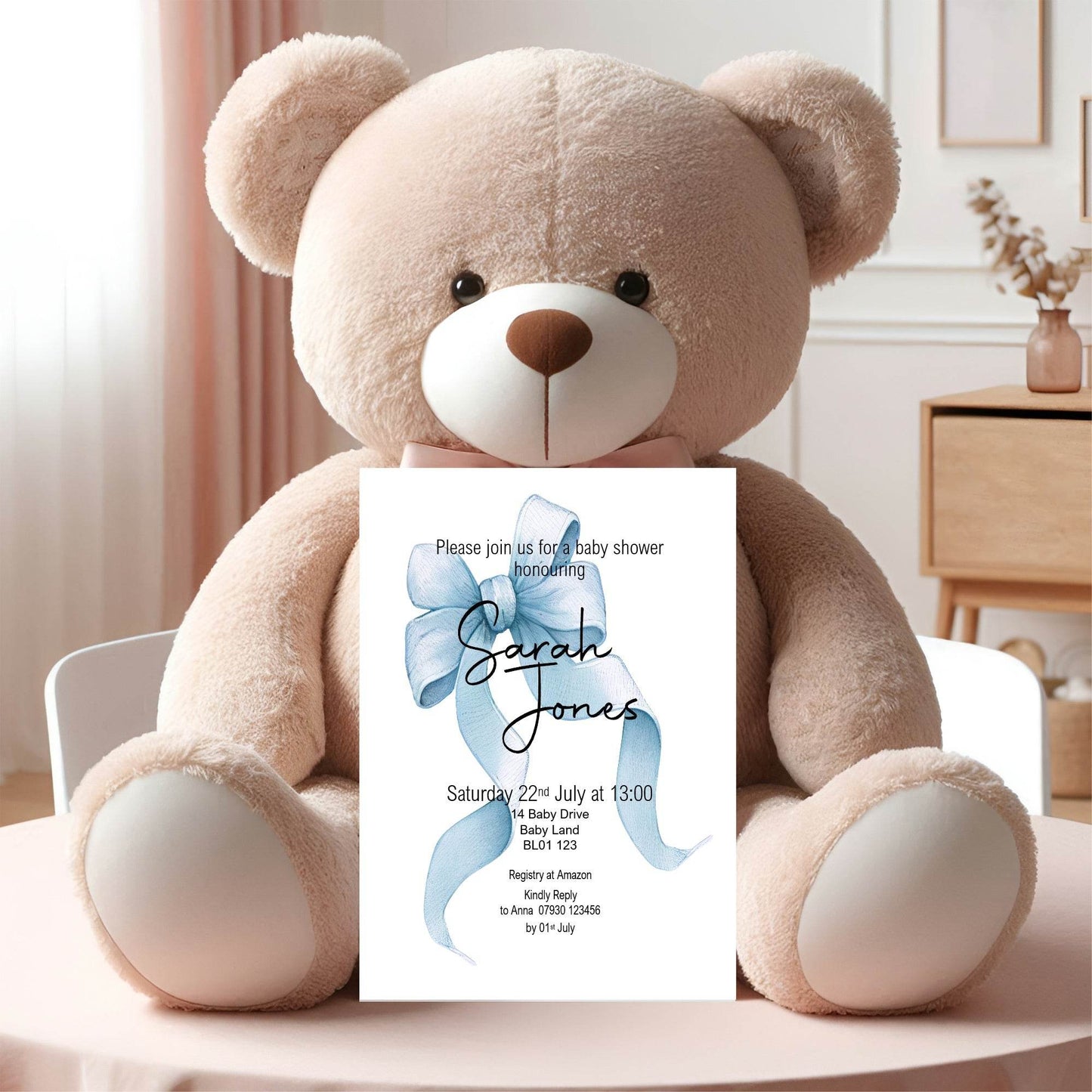 Bows Baby Shower Party Invitations & Envelopes | Pack of 10