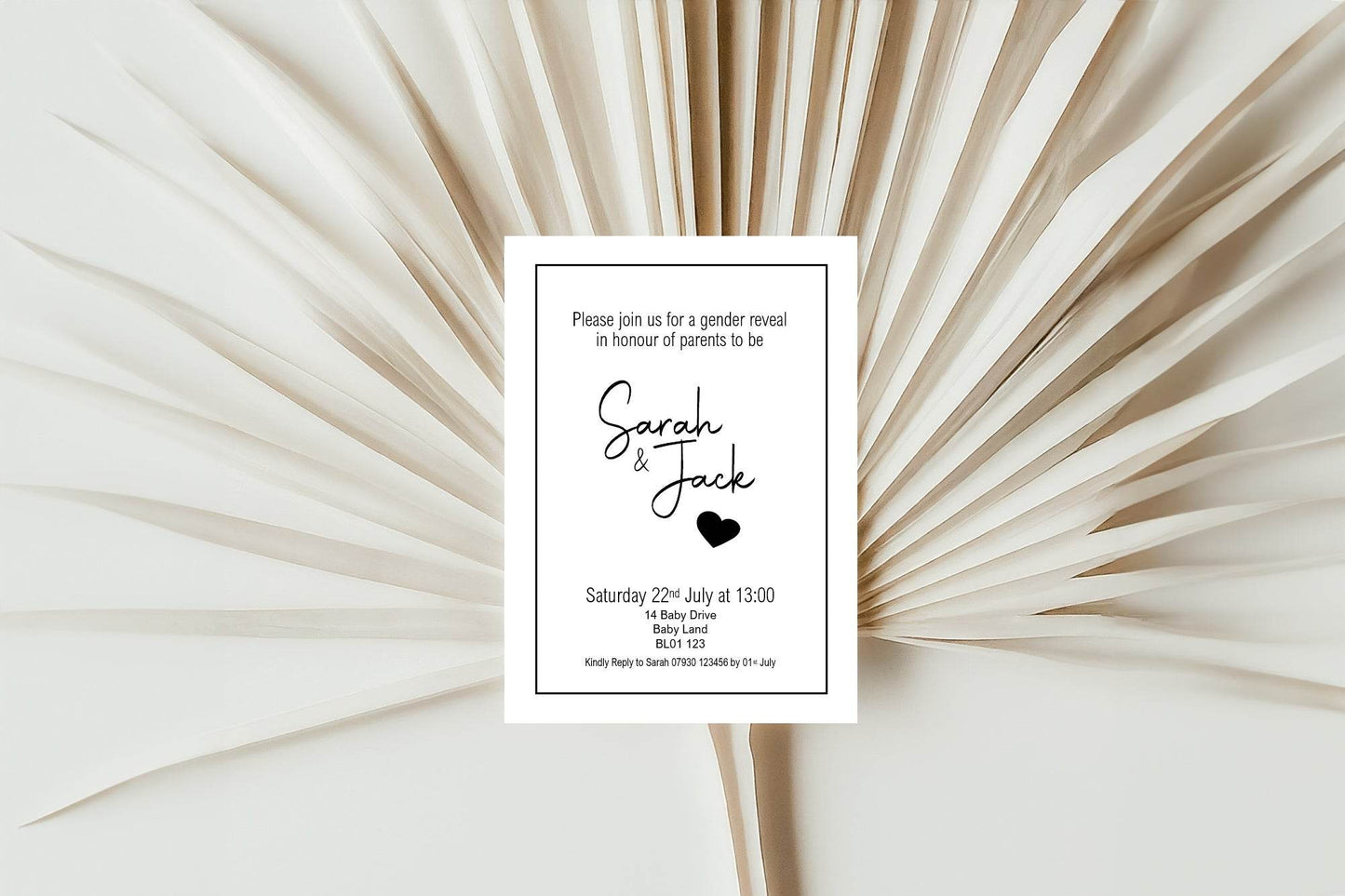 Minimalist Gender Reveal Party Invitations & Envelopes | Black & White | Pack of 10