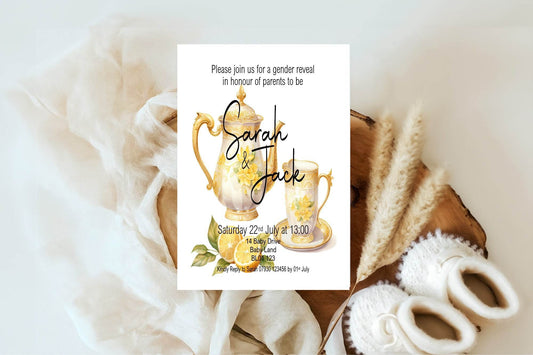 Lemon Tea Gender Reveal Party Invitations & Envelopes | Pack of 10