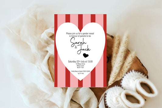 Red & Pink Gender Reveal Party Invitations & Envelopes | Pack of 10
