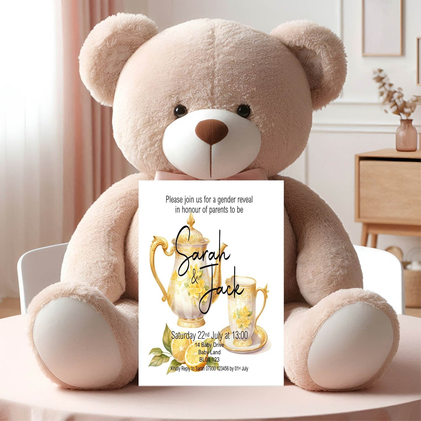 Lemon Tea Gender Reveal Party Invitations & Envelopes | Pack of 10